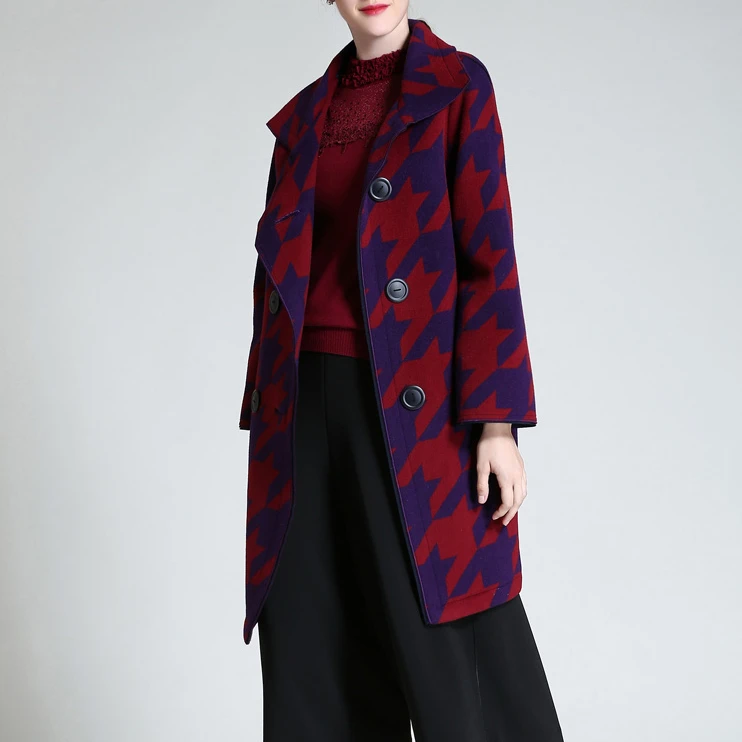 

Winter houndstooth women's coat fashion long sleeve double-breasted wool coat