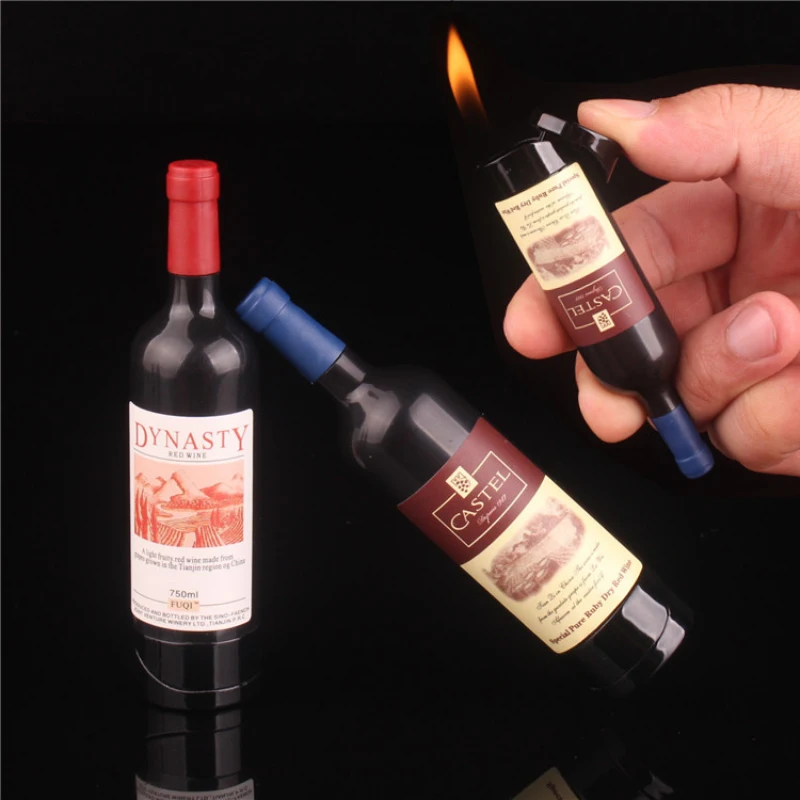 

Creative Open Flame Lighter for Red Wine Bottle Portable Inflatable Fashion Butane Gas Mens Gift Without Gas