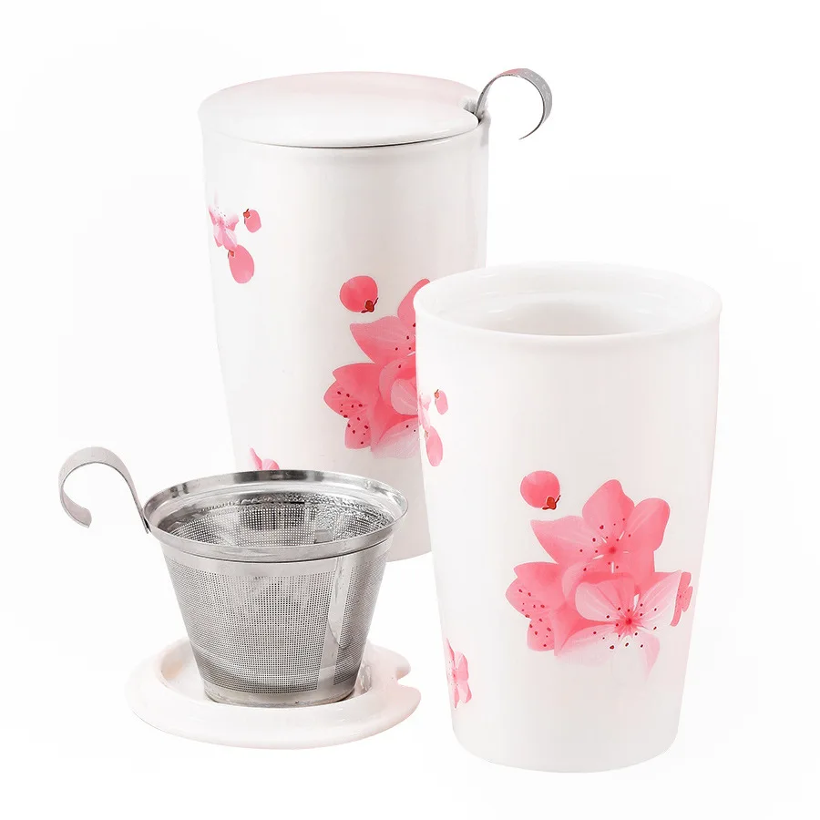 12Oz 350ml Porcelain Tea Steeping Mug with Infuser Basket and Lid Ceramic Tea Infuser Cup for Loose Leaf Tea