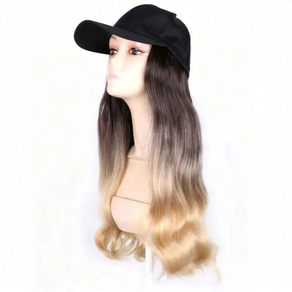 

MYZYR 18inch Ombre Hair Natural Wave Wigs For Women Synthetic Hairpiece With Baseball Duck Tongue Hat Makeup Wigs, Pink,black