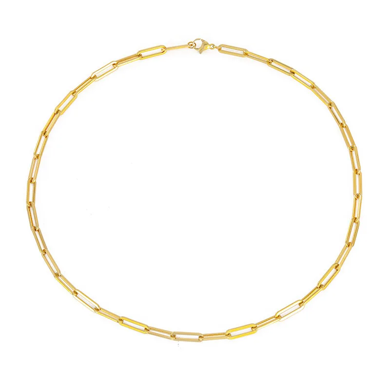 

Hot Selling Gold Plated Stainless Steel Cuban Link Chain Choker Necklace Paperclip Necklace Gold Plated Link Chain Jewelry, 14k gold,rose gold,silver