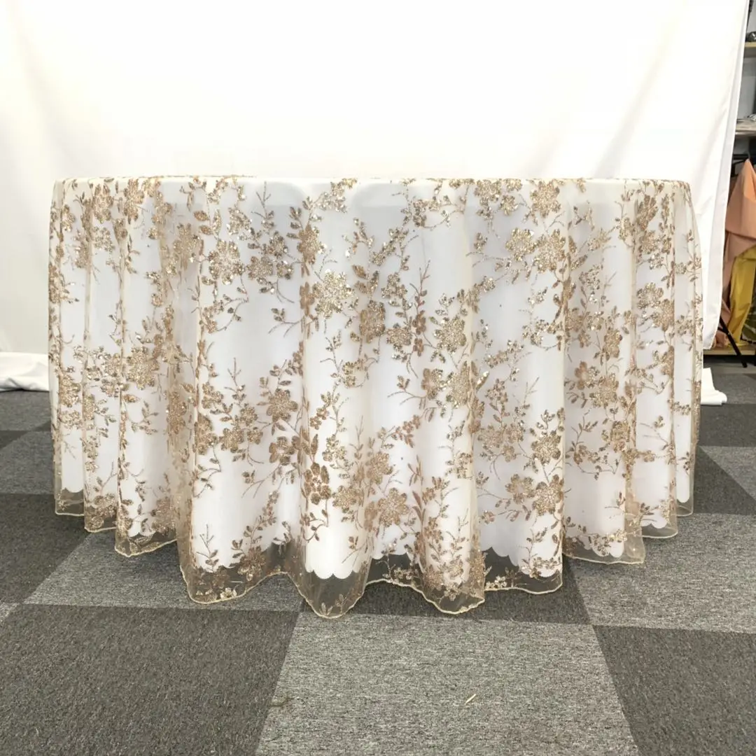 Decorative Luxurious Rose Gold Sequin Overlay Tablecloth For Wedding