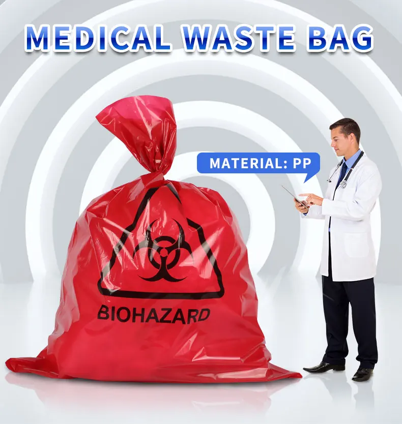 Large red autoclave medical biohazard waste bags disposal