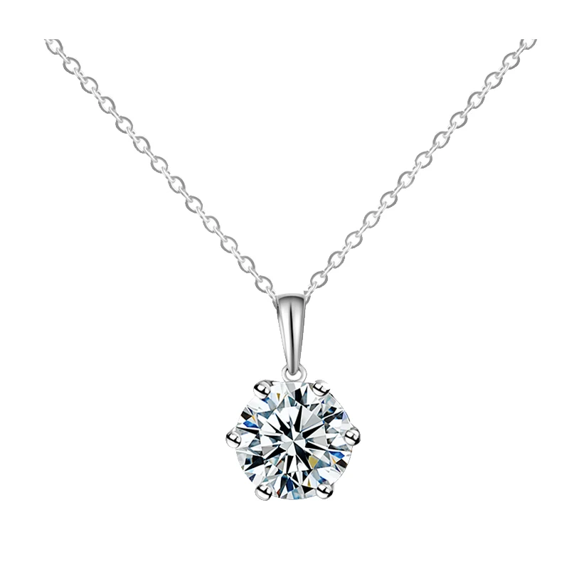 Classic Style Solitarie Setting Round Moissanite 1ct 2ct 925 Sterling Silver 1carat Moissanite Gemstone Necklaces
