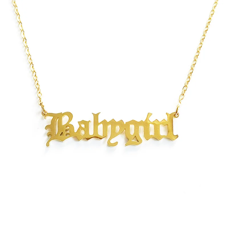

stainless steel gold old english letters BABYGIRL pendant necklace custom old english necklace, Custom colors accepted