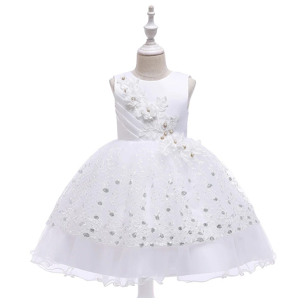 

Children's Knee-Length Dress Summer Girls Wedding Clothing Embroidered Gauze Princess Frock L5201, White, champagne, pink