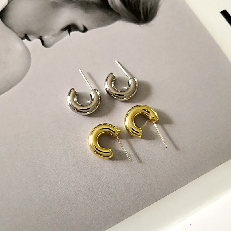 

14mm Thick Mini Hoop Earrings for Women Chunky Gold Tiny Plain Hoops Little Earring Minimalist Earrings, Gold/silver