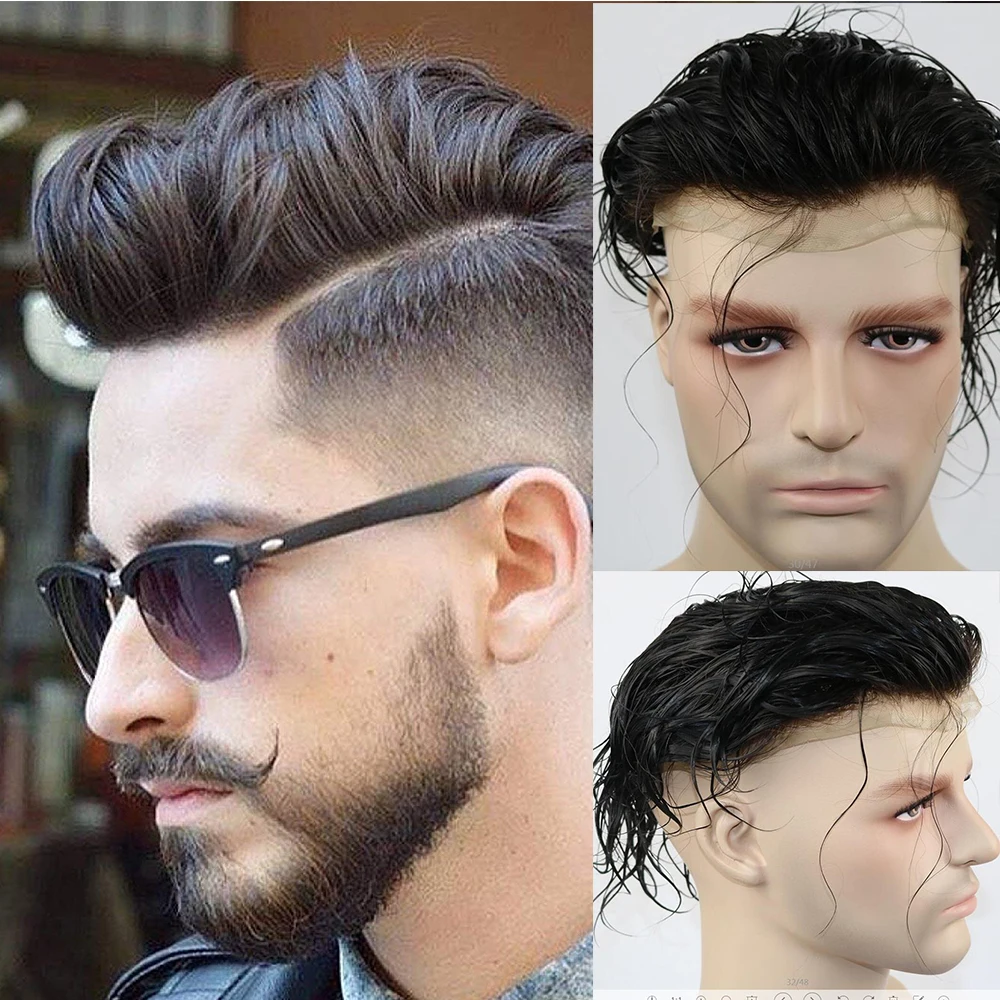 Swiss Lace Men's Toupee Lace Front Men Wig Replacement System Human