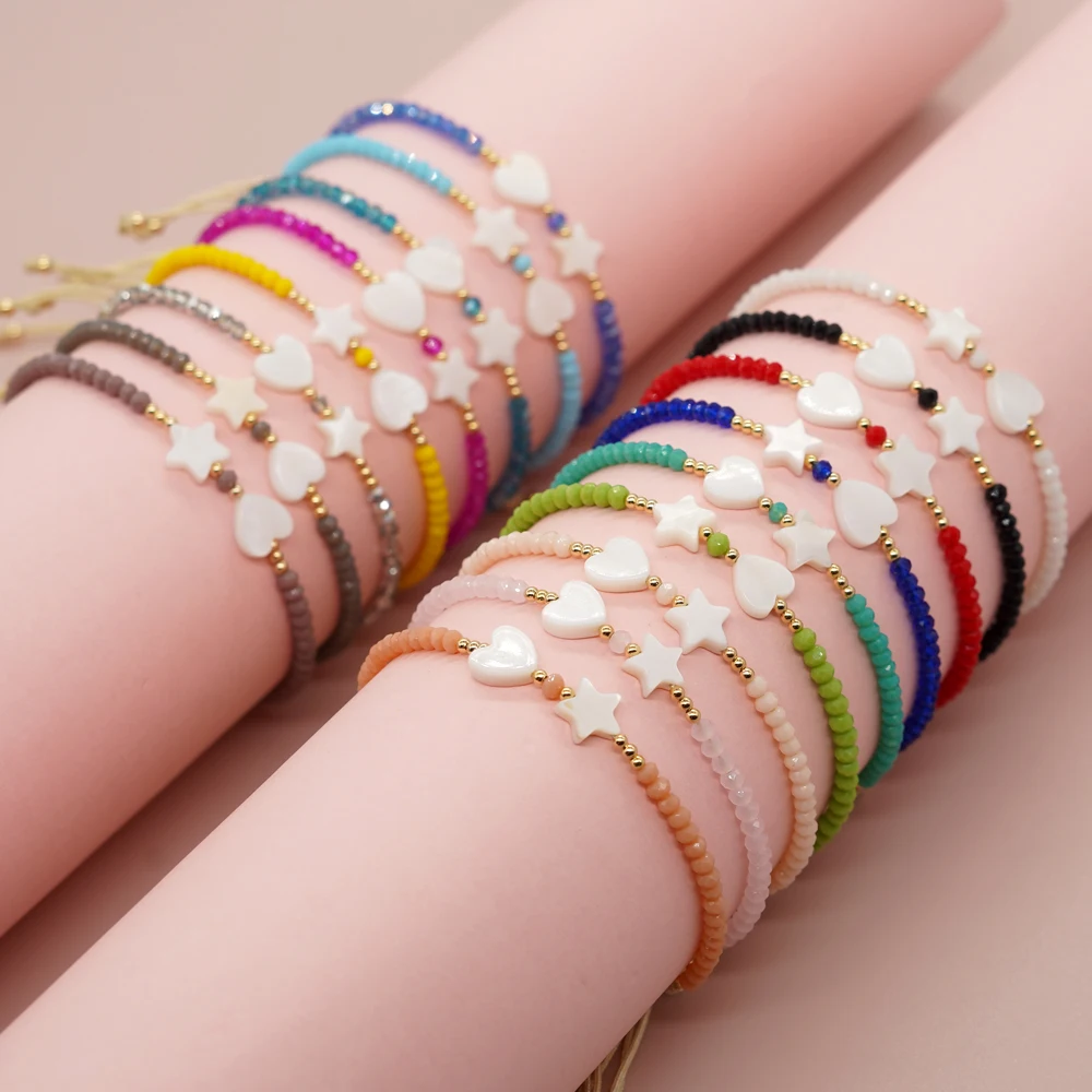 

Go2boho Minimalist Colored Crystal Shell Heart Star Gold Plated Bracelets For Women Summer Beach Fashion Jewelry Accessories