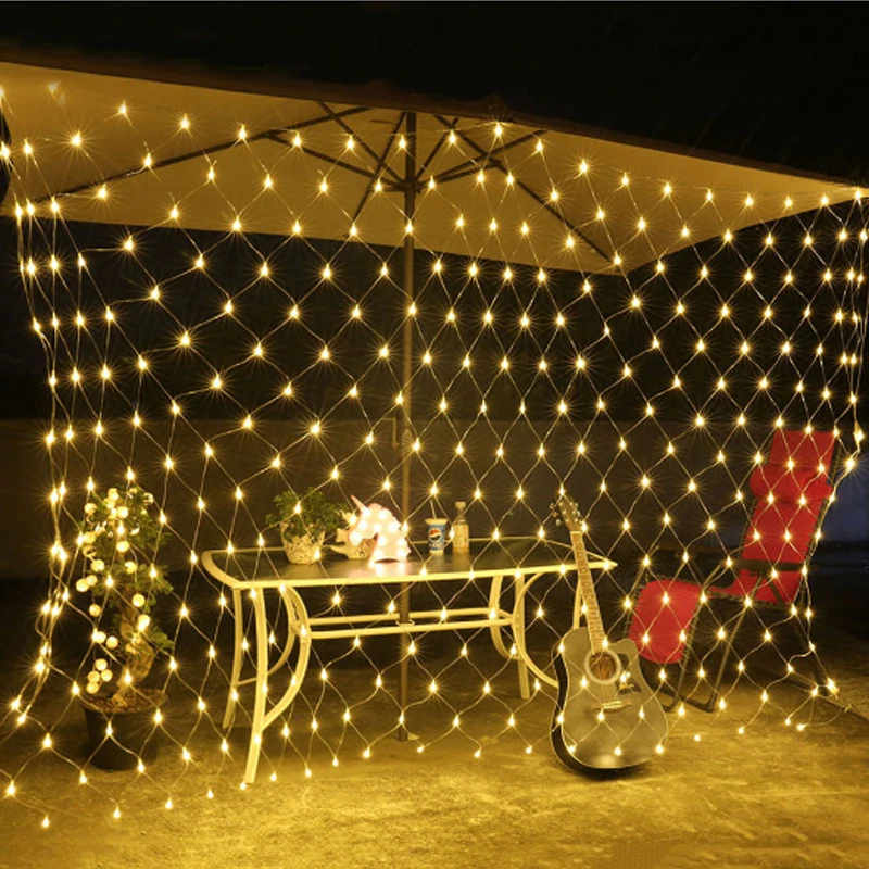 2x2M 3x2M LED Net Mesh Fairy String Light Garland Window Curtain Christmas fishing fiber optic net light