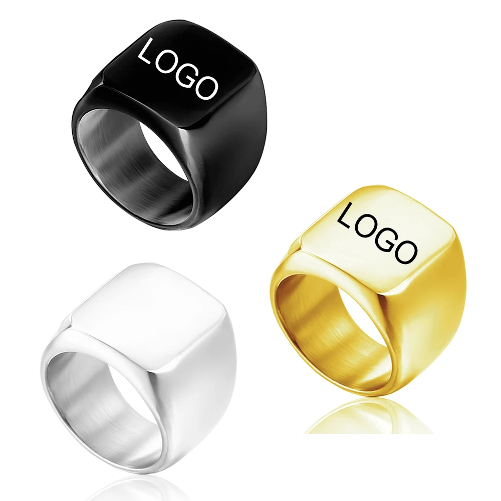 

Customized Personalized Stainless Steel Square Signet Ring
