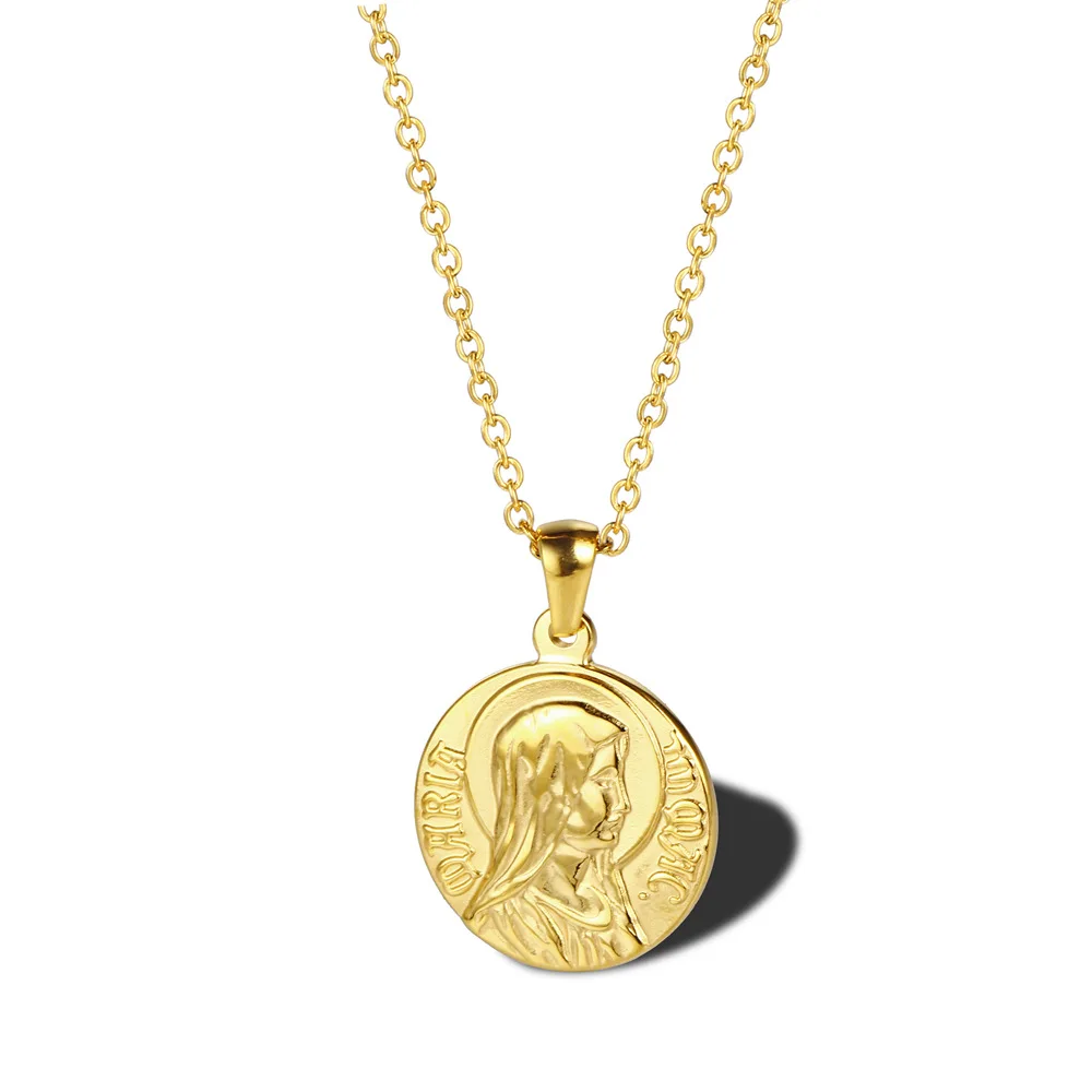 

Catholic Christian Mother Mary Necklace Gold Plated Virgin Mary Necklace Stainless Steel Religious Jewelry, Picture