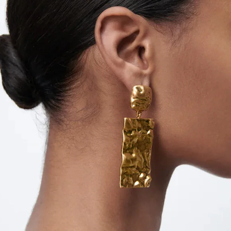 

Punk Exaggerated Geometric Gold Metal Square Drop Earrings Gold Irregular Rectangle Dangle Earrings, As pictures