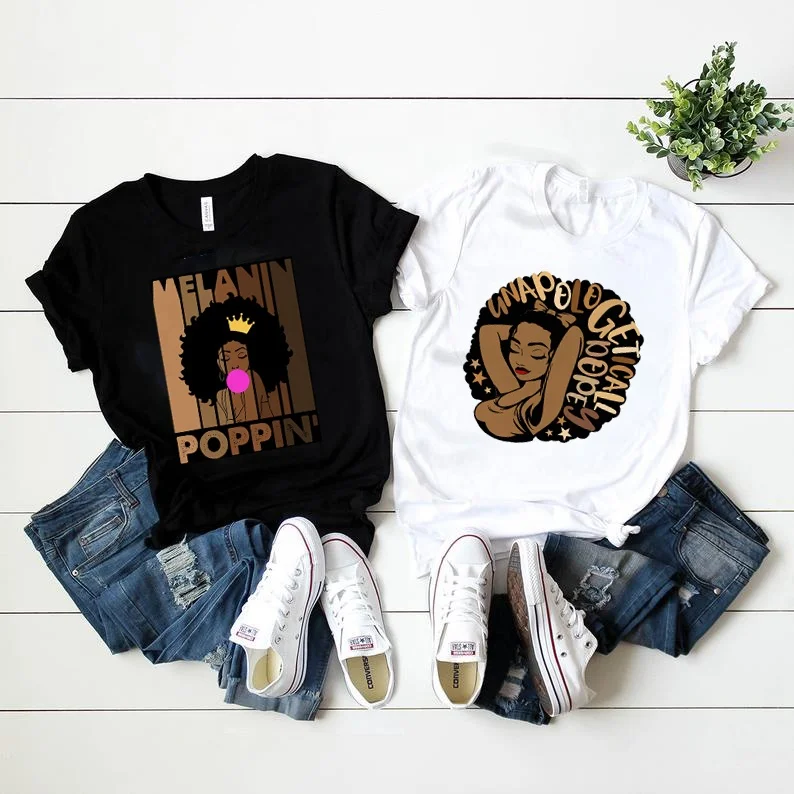 

Woman Black Queen Melanin Queen t shirt Afro Women Graphic Tops Tees African Black Melanin Female T-shirt, Black white gray dark blue red