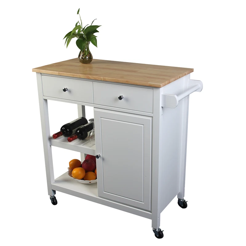 
Modern Wooden Kitchen Cart Kitchen Trolley with Wheels White Wood Style Room Furniture Color Package Feature Eco Origin 