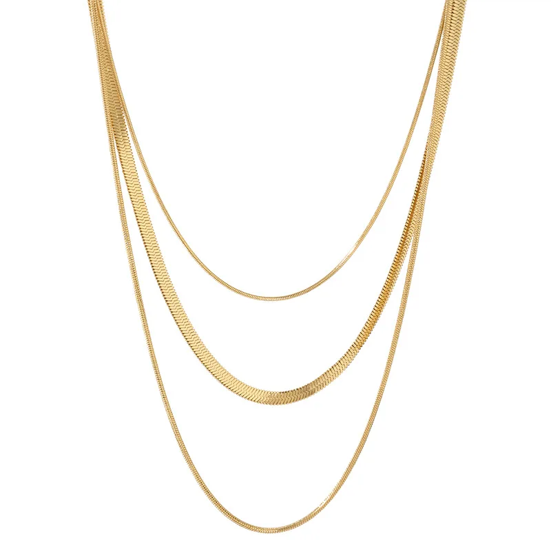 

High End Finish Stainless Steel Chain Necklace 3 Layered Chain Necklace Gold Finish NecklaceHot