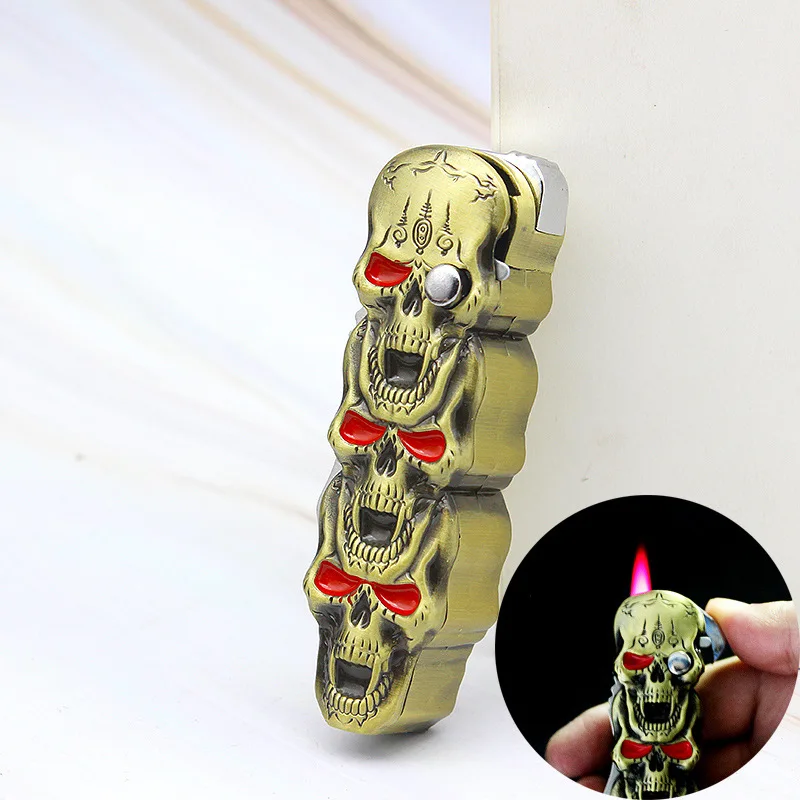 

Three Skull Head Creative Windproof Butane Lighter Multifunctional Belt Knife Outdoor Survival Camping Tool Cigarette Lighter