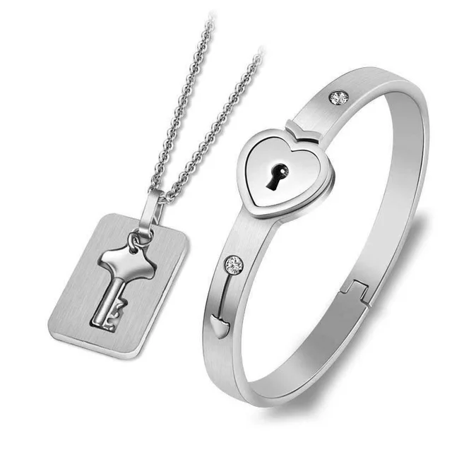 

Jewelry Heart Lock Key Couple Stainless Steel Bracelet, Picture