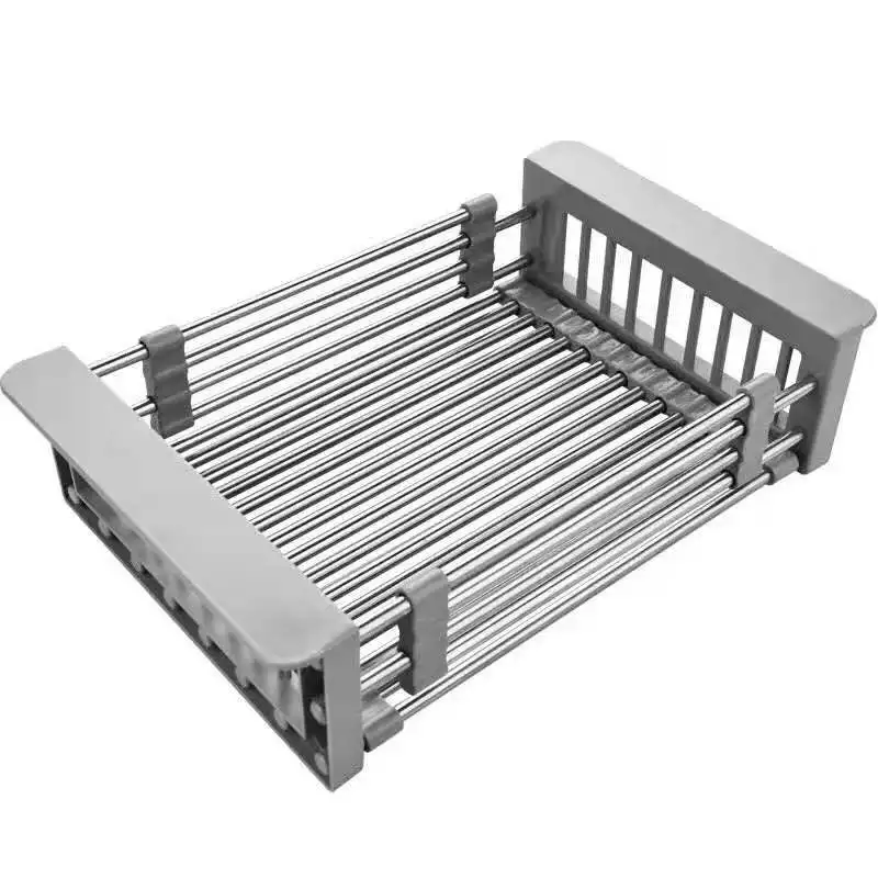 

Kitchen Sink Storage Rack Organizer Stainless Steel Telescopic Over The Sink Dish Drying Rack, Gray,black