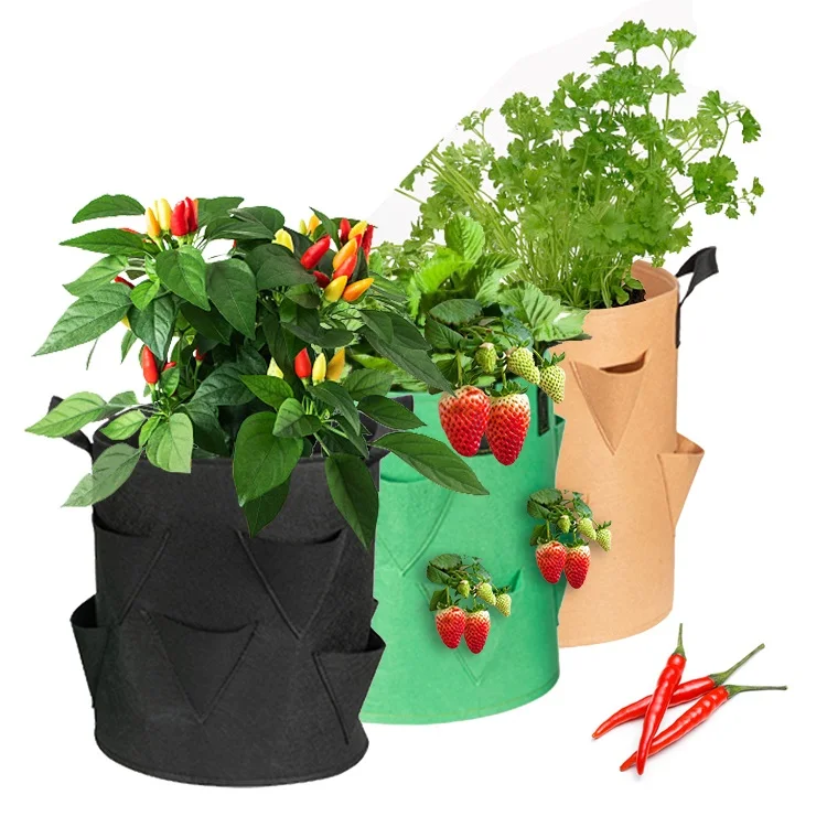 

Customized Garden Handle Round 5 7 10 Gallon Vegetable Strawberry Potato Non Woven Fabrics Pots Plant Grow Bags, Black,green,khaki