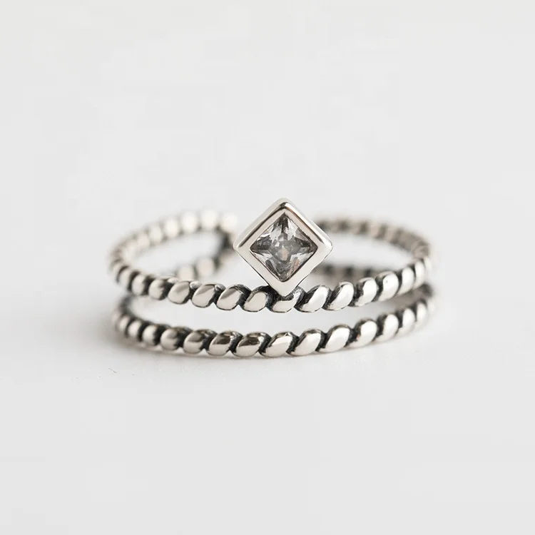 

Abiding Jewelry Diamond Shaped Plain 925 Sterling Silver Ring For Women Girl Jewelry Popular Gift Unique Queen Cute Twisted Ring