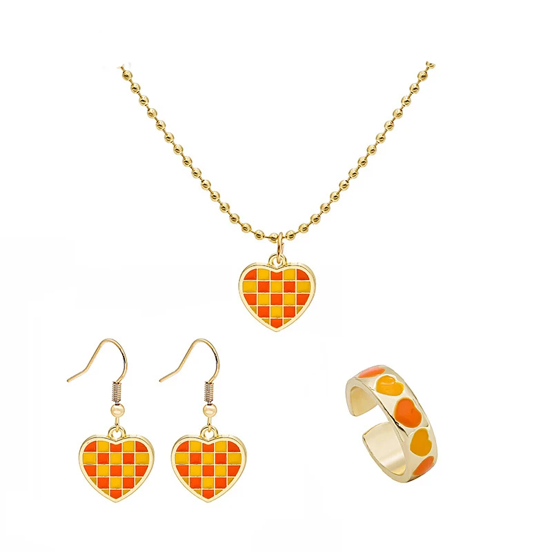 

Creative matching heart checkered necklace set fashion gold-plated women's accessories set jewelry