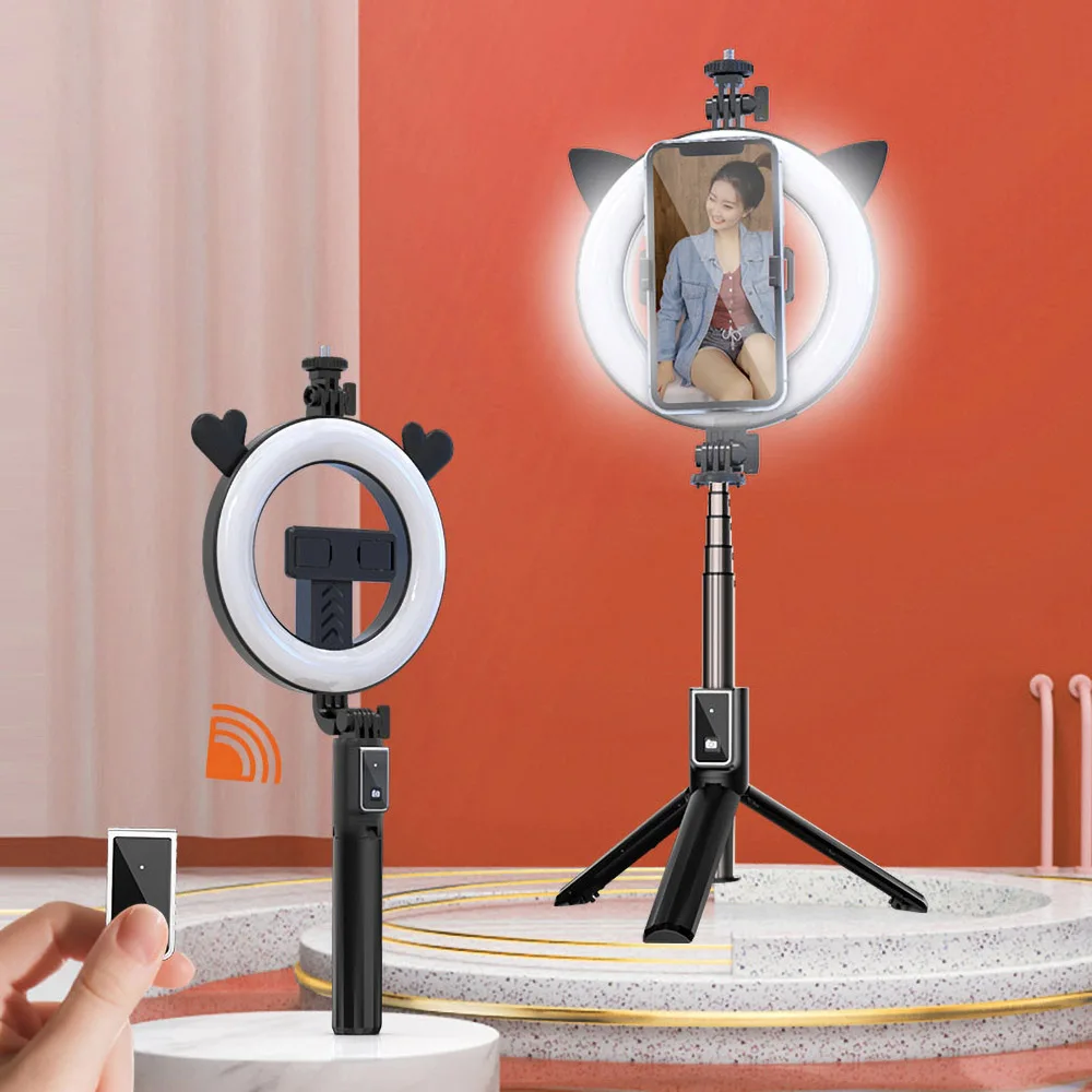 

Multifunctional lightweight remote Mobile phone holder Animals shape LED Selfie Light Aluminum alloy Tripod stand