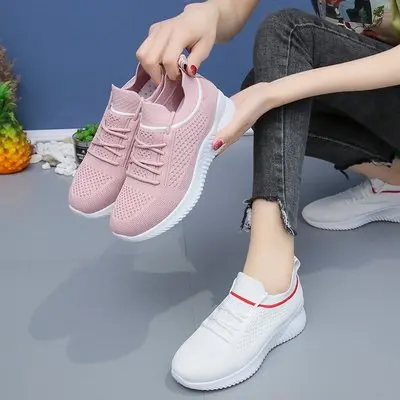 

spring new ladies breathable fly woven mesh running shoes casual sports shoes non-slip wear-resistant shock absorption
