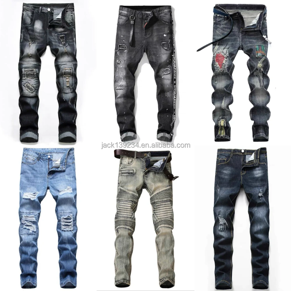 

2022 Europe and the United States skinny pants badge jeans men Trendy knee hole biker jeans low cheap price man jeans Denim