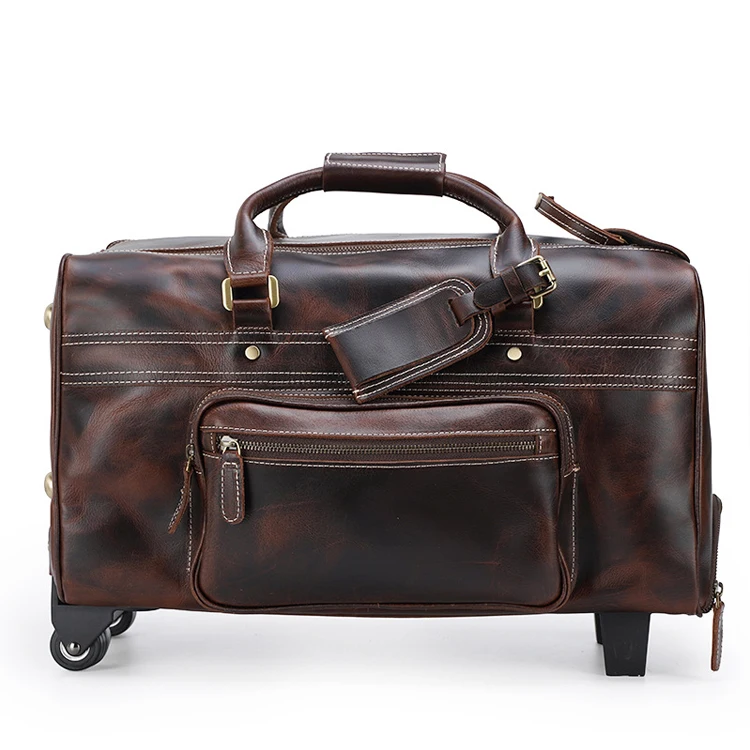 

High Quality Travel Bag Genuine Leather Duffel Weekender Luggage Carry On Weekend Bag Vintage Leather Trolley Luggage