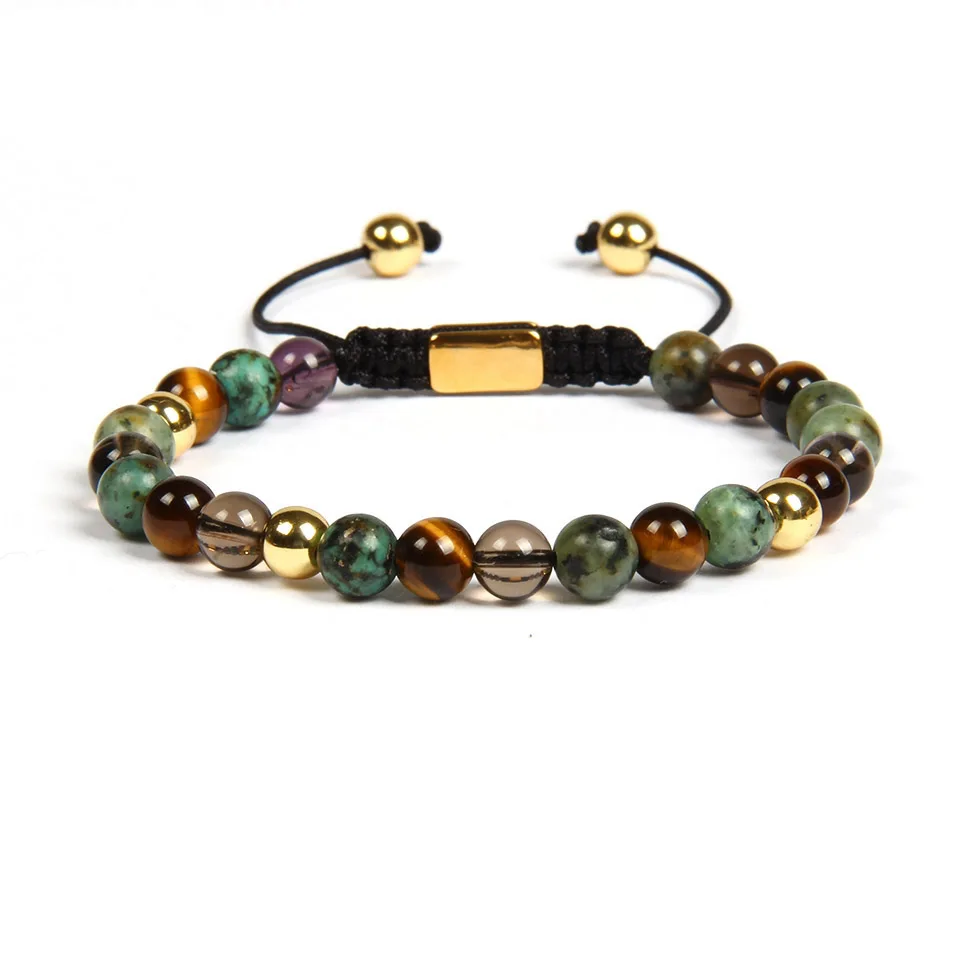 

New design natural gemstone beads custom logo women men macrame bracelet