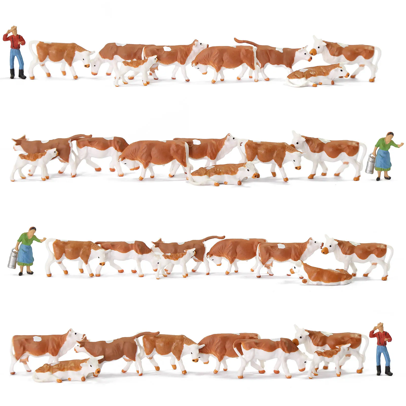 

AN8719 Model Train Railway Painted Farm Animals HO Scale 1:87 Model Brown Cows Cattle Shepherd