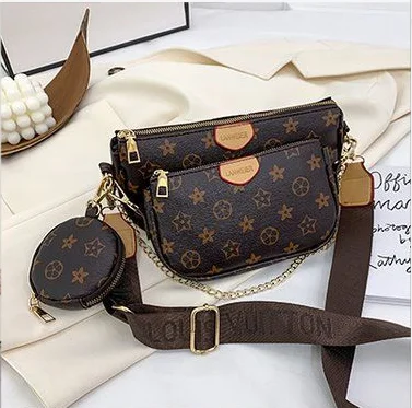 

3 in 1 leather ladies fashion chain 3 piece one shoulder bag set luxury accessories woman's shoulder bag, Picture