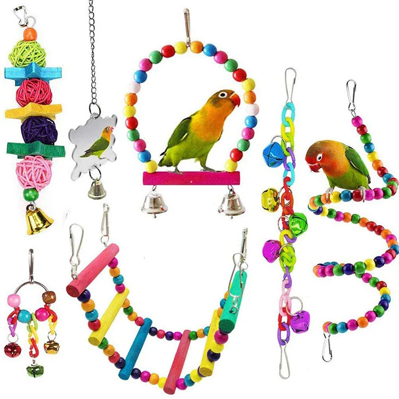 

High Quality 7 pack Bird Parrot Chewing Toys Hanging Bell Pet Bird Cage Hammock Swing Toy Hanging Toy, Multi-color for choose