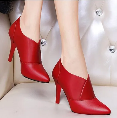 

hb2076n 2021 Winter Women Bare boots High Heels Dress Shoes, Black, red