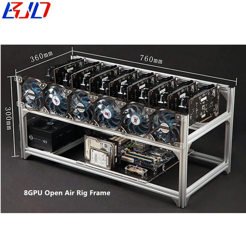 

2021 Newest 6 8 12 14 16 19 Open air Aluminum Stackable GPU Graphics Card Miner frame mining rig case, Silver