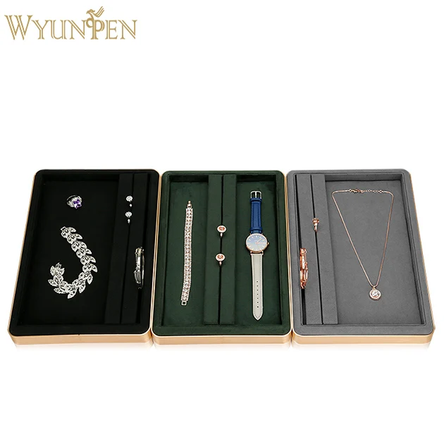 

WYP stackable display wooden jewelry tray for ring pendant necklace bangle metal jewelry tray