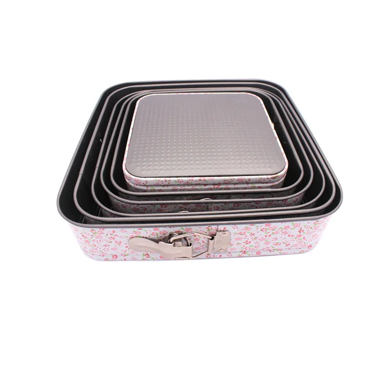 

factory direct sell 6pcs boutique printing flower square buckle cake mold honeycomb mousse baking tools set, As picture