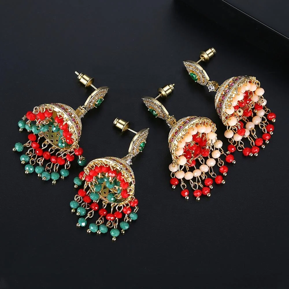 

Retro Ethnic Fashion Jewelry Indian Jhumka Beaded Tassel Drop Earrings for Women Wedding Jhumki Brincos Christmas Gifts Bling, Multicolor