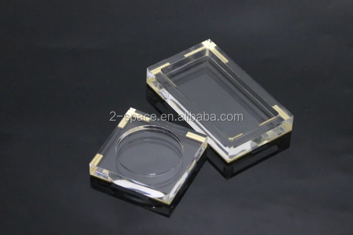 Lucite Serving Tray with Clear Cylinder Handles