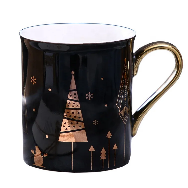 

new arrival luxury fancy gift multicolor black gold gilded Christmas ceramic mug, 4 colos