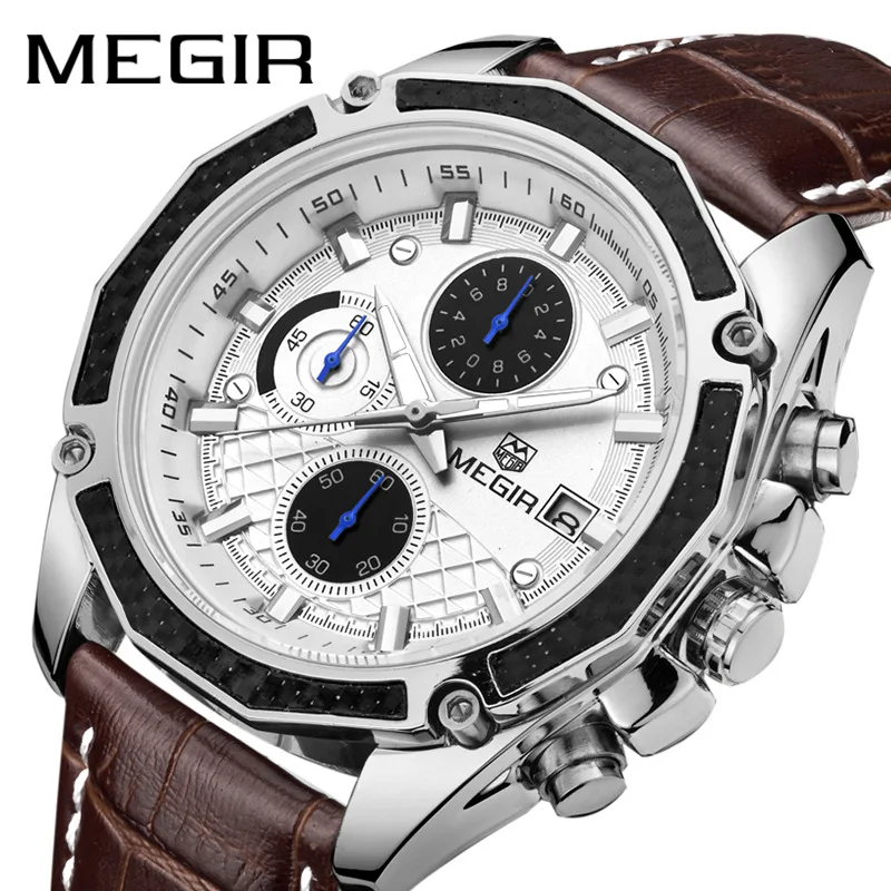 

MEGIR 2015 classic mens China quartz watch authentic Genuine Leather Strap Luminous chronometer in stock sports watch supplier