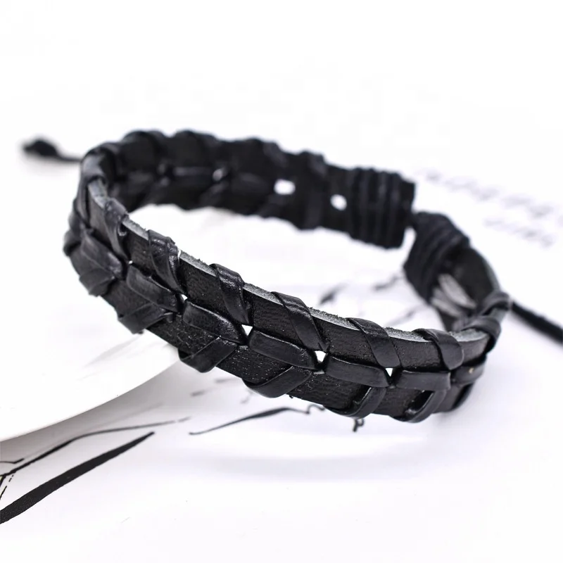 Promotional Wholesale Cheap Bracelet Handmade Braided Black Leather Bracelet For Men