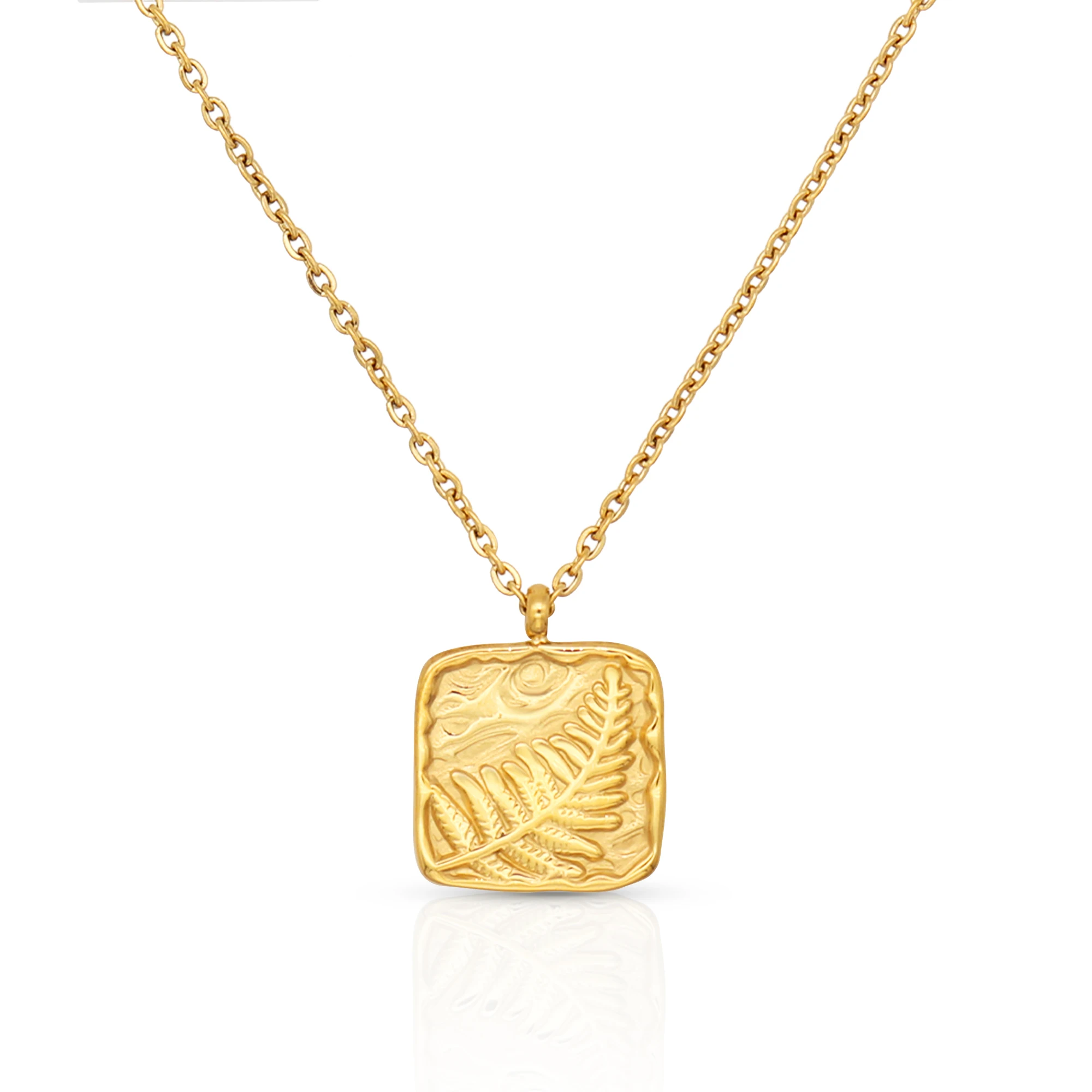 

Chris April Retro personality 14k gold plated 316L Stainless Steel leaf Relief pendant Necklace