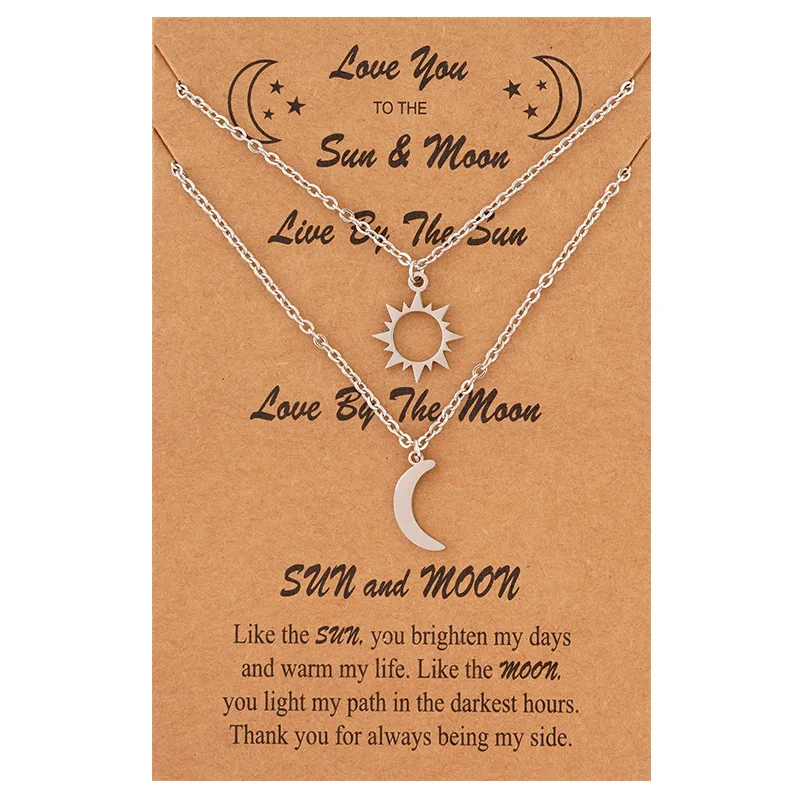 

New 2-piece set of sun and moon couple necklaces, personality and creativity, simple stainless steel clavicle jewelry