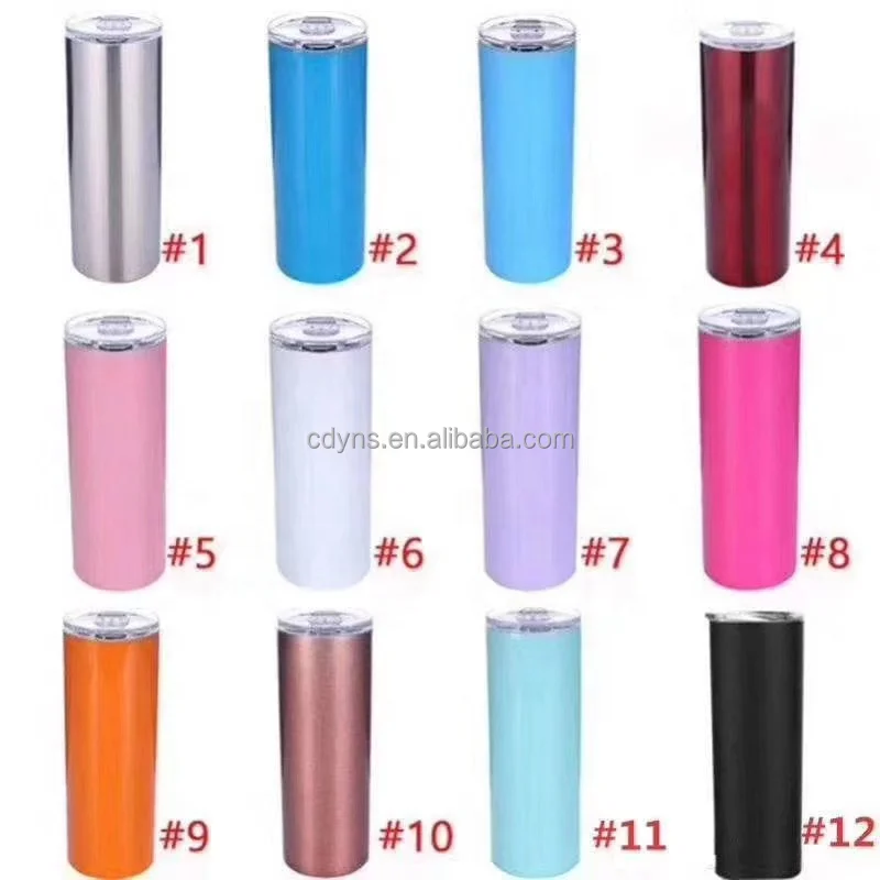 

whole sale supplier stainless steel double wall 20oz colorful skinny tumblers with straws, Customized color