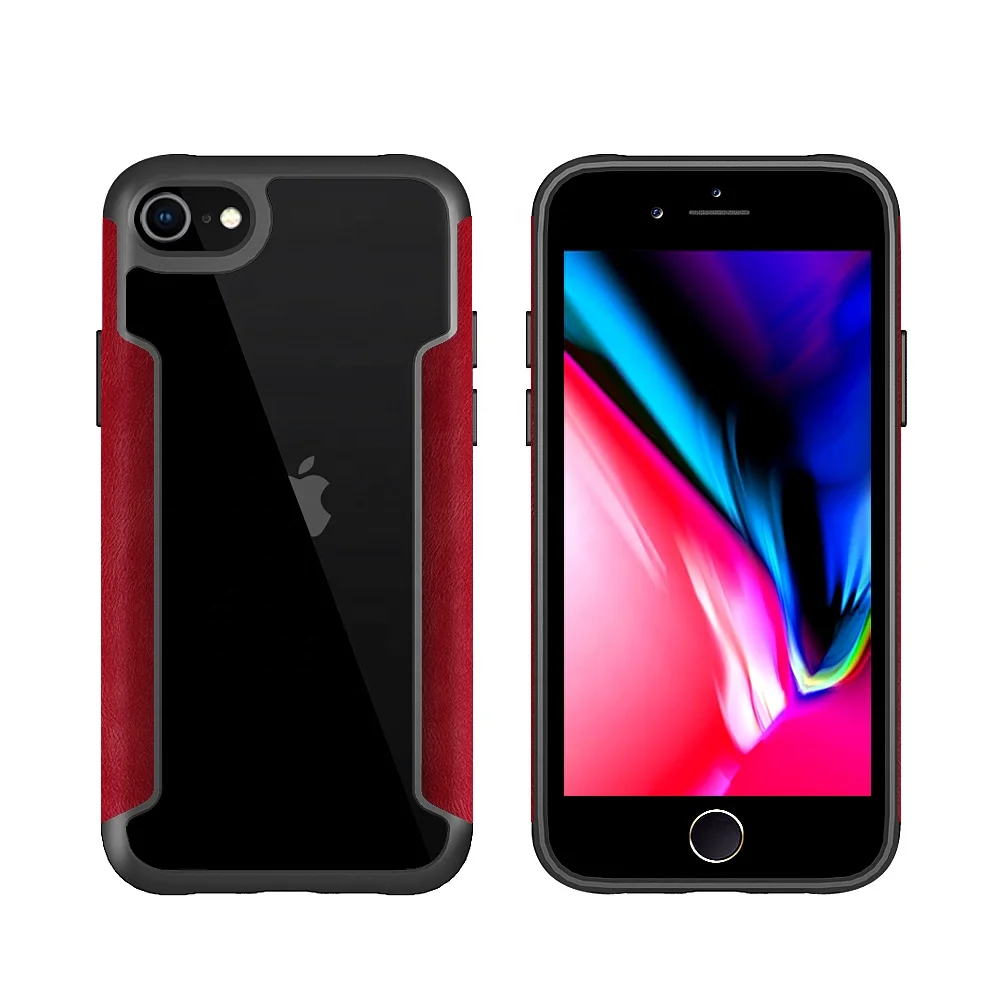

For Iphone SE 2 bumper colorful PU Leather frame tpu pc transparent back cover hybrid case, Multi-color, can be customized