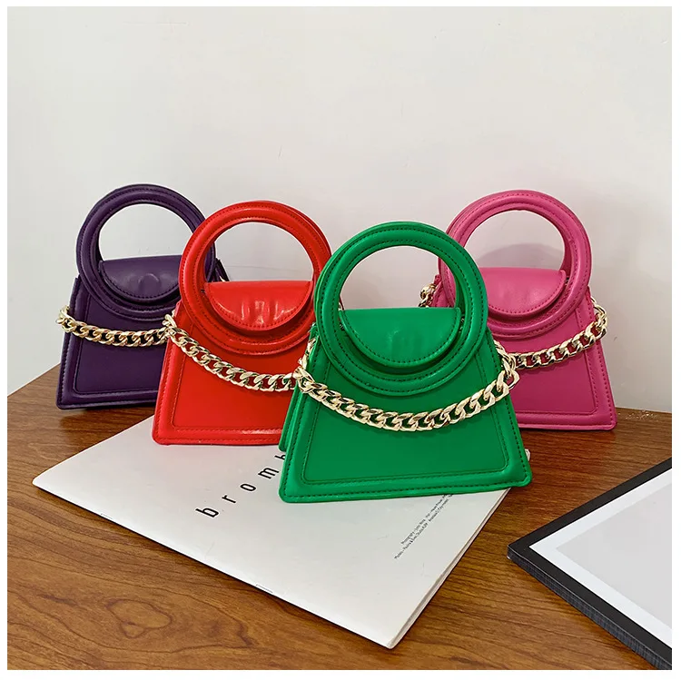 

2022 Purses And Handbags Ins Branded Ladies Candy Color Handle Clutch Bags Chains Luxury Triangle Shaped Women Party Hand Bags, As pictures