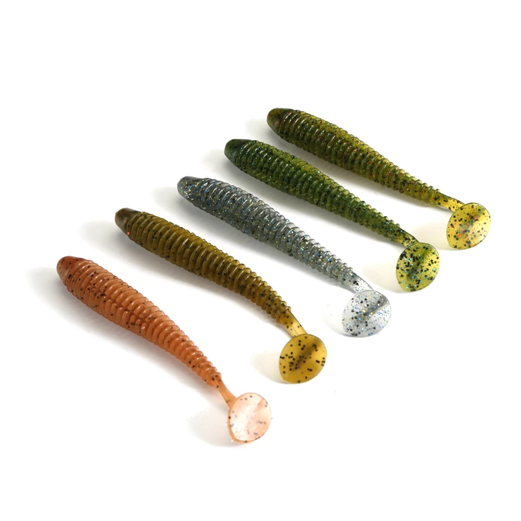 

Newbility 120mm 8.5g silicone soft worm lure softbait colorful glitter worm flat paddle tail soft plastic fishing lures, 5 colors