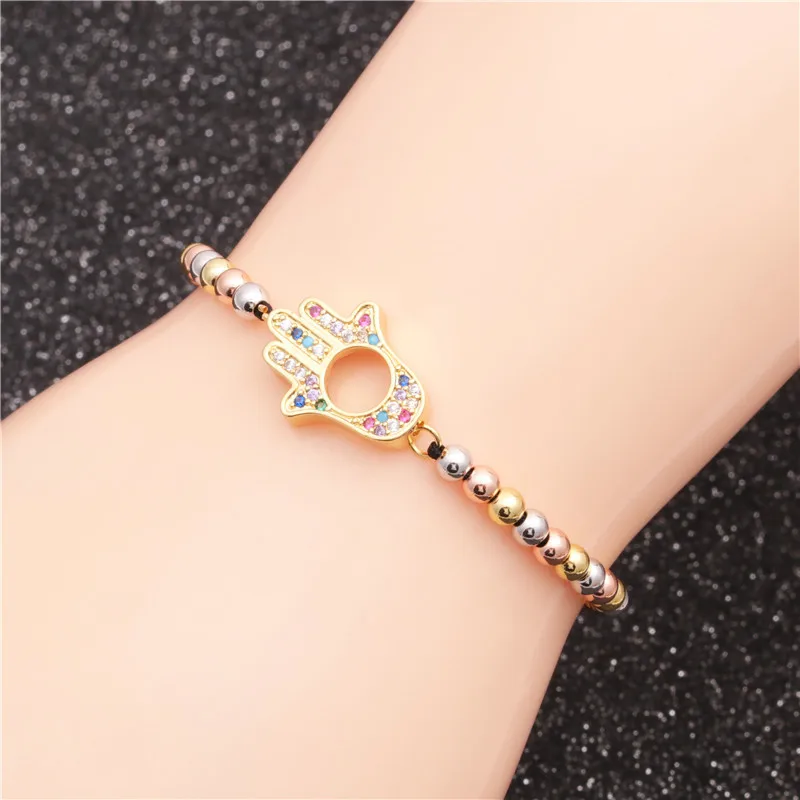 

Wholesale custom logo high quality adjustable 4mm mixed color bead chain palm eye bracelet gift bracelet men, Picture